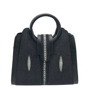 Rota Black Stingray Leather Convertible Satchel Bag